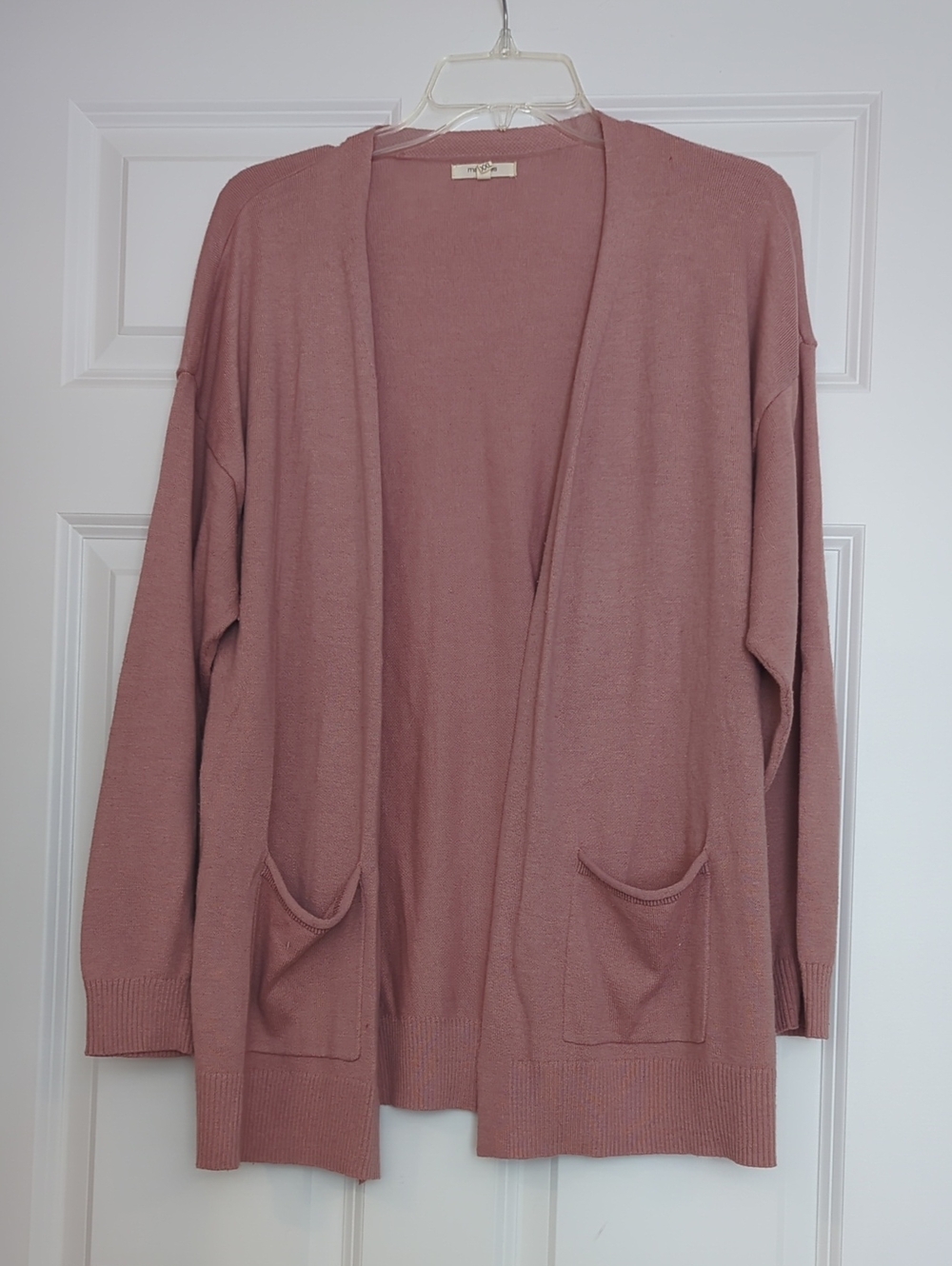 Open Front Pocket Cardigan in Pink
